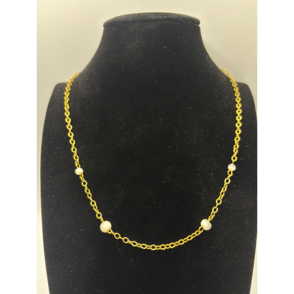 Gold Tone Chain Necklace with White Bead Accents 18 Inch Adjustable Length